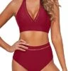 Halter Neck Padded Bra Bikini Two Piece Swimsuits For Women-Red