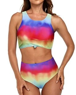 Crop Top Swimsuits Sporty Two Piece Swimsuits-Color Tie Dye