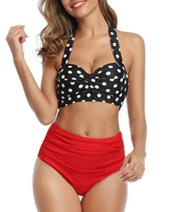 Vintage Swimsuit Retro Ruched High Waist Two Piece Halter Bikini For Women-Red Dot -Bikini Beach Shop 412 NawDYOL 2660abca 438b 49a0 ab9c 33473118cec1