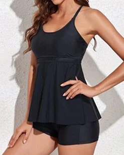 2 Piece Tummy Control Tankini Boyshorts Swimsuit-Black -Bikini Beach Shop 412nDpJ4KKL