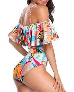 Women's One Piece Swimsuit Vintage Off Shoulder Ruffled Bathing Suits -Bikini Beach Shop 412nI88TnVL