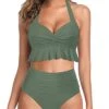 High Waisted Bikini Set Womens Tummy Control Swimsuits-Army Green