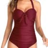 Backless Design Slimming One Piece Swimsuits-Maroon