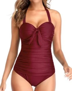 Backless Design Slimming One Piece Swimsuits-Maroon