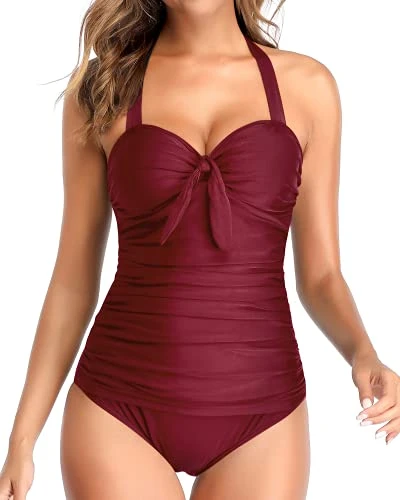 Backless Design Slimming One Piece Swimsuits-Maroon 1 Backless Design Slimming One Piece Swimsuits-Maroon