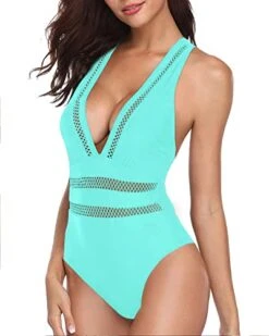 Padded Push Up One Piece Hollow Out Swimsuits For Women-Aqua -Bikini Beach Shop 4133SzUViZL