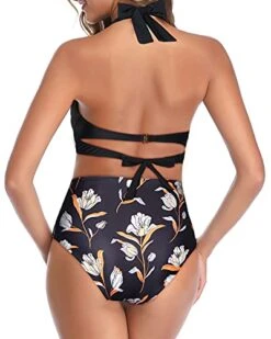 Halter Neck High Waist Bikini Push Up Bra For Women-Black Floral -Bikini Beach Shop 4135CAQTdiL 273f55fd 0517 44b0 b4ff 493524853d02