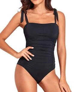 Women Tummy Control One Piece Swimsuits Halter Vintage Swimwear-Black -Bikini Beach Shop 4139iY2mUSL