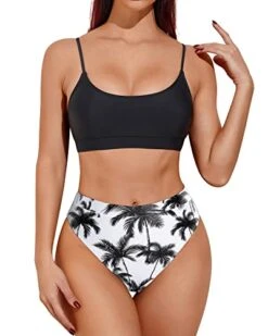 Sporty Scoop Neck Bikini Women's Two Piece High Waisted Swimsuits