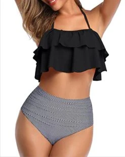 Flattering Ruffle Halter Bikini Set Tummy Control Bottoms For Women-Black Stripe 7 Flattering Ruffle Halter Bikini Set Tummy Control Bottoms For Women-Black Stripe -Bikini Beach Shop 413oT5IbMYL 097dfd73 e3a6 4347 ae80 81ee3707b7cb