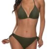2 Piece Chic Lace-Up Cheeky Halter Triangle Bikini Set-Army Green