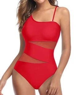Bikini Beach Shop 27 Tummy Control Mesh One Piece Swimsuit For Curvy Women-Red