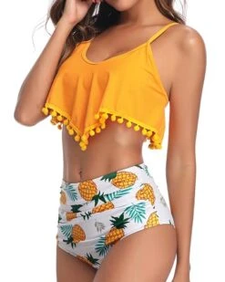 Women's Chic Flounce Scoop Neck Adjustable Spaghetti Straps Backless Removable Padded Cute Ruched Tummy Control Ruffled High Waisted Full Coverage Sexy Bikini-Yellow Pineapple1 -Bikini Beach Shop 4141UQ7oulS 85ae19a6 9e6a 4b27 b57f a03eff1593f8