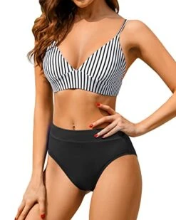 Stylish High Waisted Bikini Set Two Piece Triangle Bathing Suits-Black And White Stripe 6 Stylish High Waisted Bikini Set Two Piece Triangle Bathing Suits-Black And White Stripe -Bikini Beach Shop 4147 cdmhmL