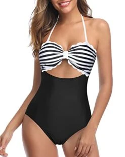 Women's High Waist Ruched Tummy Control Swim Bottoms-Black And White Stripe 6 Women's High Waist Ruched Tummy Control Swim Bottoms-Black And White Stripe -Bikini Beach Shop 4148EOsAQoL