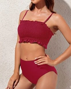 Push Up Bra Adjustable Shoulder Straps And Ruffled Bikini-Red -Bikini Beach Shop 414AUoQRjYL