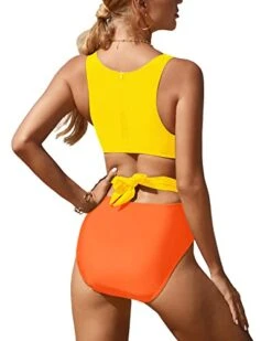 Tummy Slimming Side Cut Out Tummy Control Cutout Monokini-Orange -Bikini Beach Shop 414N3PfnqjL