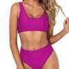 Fashionable Two Piece Bikini High Waisted Bathing Suit Bottoms-Hot Pink