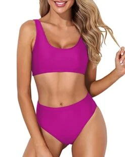 New Release 15 Fashionable Two Piece Bikini High Waisted Bathing Suit Bottoms-Hot Pink