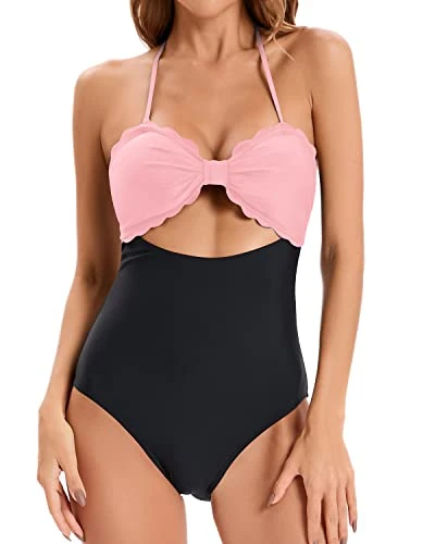 Women's Tummy Control Ruched High Waisted Swim Shorts Bikini Bottom-Pink And Black 4 Women's Tummy Control Ruched High Waisted Swim Shorts Bikini Bottom-Pink And Black - Image 4