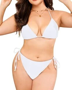 2 Piece Plus Size Triangle Bikini Set Side Tie For Women-White 6 2 Piece Plus Size Triangle Bikini Set Side Tie For Women-White -Bikini Beach Shop 415AkvZSqJL