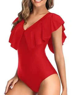 Ruffle Shoulders One Piece Swimsuit For Women-Red 6 Ruffle Shoulders One Piece Swimsuit For Women-Red -Bikini Beach Shop 415E46xvWaL 98c54c10 9984 4be9 9925 0bd97e822e2f