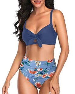 Swimming Pool Two Piece Swimwear For Women Bathing Suits Bikini-Blue Flowers