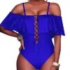 Off-Shoulder Flounce Women Sexy One Piece Swimwear-Royal Blue