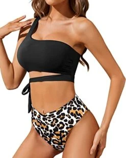 Slimming Two Piece One Shoulder Bikini Set Tummy Control-Black And Leopard 7 Slimming Two Piece One Shoulder Bikini Set Tummy Control-Black And Leopard -Bikini Beach Shop 415Xc92typL