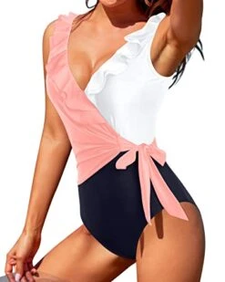 Open-Back Flounce Wrapped One Piece Swimsuits For Women-Pink White And Navy 7 Open-Back Flounce Wrapped One Piece Swimsuits For Women-Pink White And Navy -Bikini Beach Shop 415Z2yWDG0L afc93450 f4df 4e8a 90ac ab1449e211fd