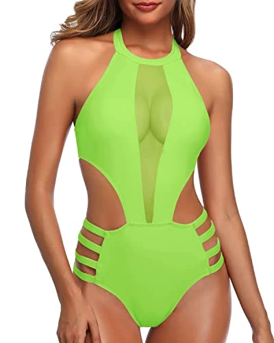 Slimming Black Cutout One Piece Swimsuit For Women-Neon Green 1 Slimming Black Cutout One Piece Swimsuit For Women-Neon Green