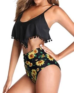 Ruffle Flounce Pom Pom Trim Two Piece Bikini Swimsuit-Black Sunflower -Bikini Beach Shop 415kRacutTL c051f90b ca31 45b8 99c4 a646eb176628