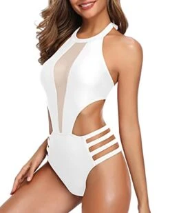 Elegant High Neck Halter Cutout One Piece Monokini Swimwear-White -Bikini Beach Shop 4169WsQHkKL e06b672a 0f89 40a0 9538 24487666d667