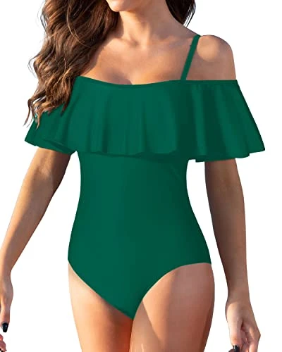 Tummy Control Flounce Ruffled One Piece Swimsuit For Women-Emerald Green 2 Tummy Control Flounce Ruffled One Piece Swimsuit For Women-Emerald Green - Image 2