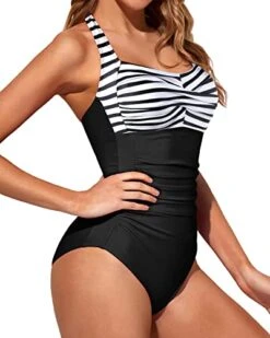 Adjustable Halter Neck Swimsuits Halter Vintage Swimwear-Black And White Stripe -Bikini Beach Shop 416QupH8DlL