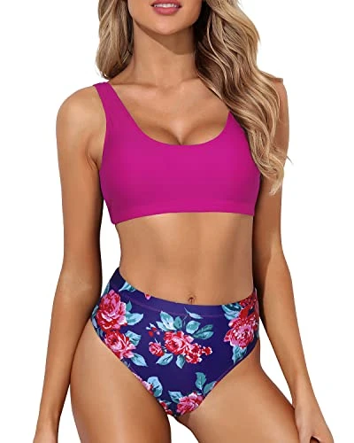 Removable Padded Push Up Bikini Crop Top High Cut Swimsuit-Pink Floral 1 Removable Padded Push Up Bikini Crop Top High Cut Swimsuit-Pink Floral