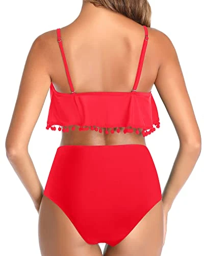 Full Coverage Tummy Control Two Piece Bikini Swimsuit-Neon Red 2 Full Coverage Tummy Control Two Piece Bikini Swimsuit-Neon Red - Image 2