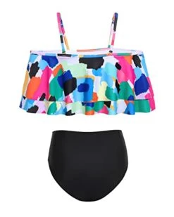 Two Piece Elegant Off Shoulder High Waisted Ruffle Bikini Set-Aqua -Bikini Beach Shop 416zhZhxgoL