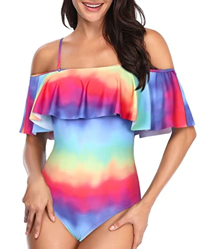 Women's Off Shoulder Slimming One Piece Swimsuits-Color Tie Dye 2 Women's Off Shoulder Slimming One Piece Swimsuits-Color Tie Dye - Image 2