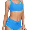 Athletic Swimsuits Boyleg Shorts For Women's Beachwear-Light Blue And Light Green