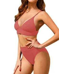 Trendy High Waisted Bikini Set Two Piece Triangle Bathing Suits For Ladies-Red -Bikini Beach Shop 417KkeilOCL