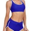 Women Athletic Mid Waist Womens Boyleg Short Bottoms-Royal Blue White