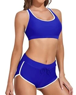Women Athletic Mid Waist Womens Boyleg Short Bottoms-Royal Blue White