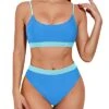 Tummy Control & Slimming High Waisted Bikini Sporty Scoop Neck Swimsuits-Light Blue And Light Green