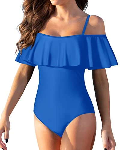 Tropical Long Torso Ruffled One Piece Swimwear-Light Blue 2 Tropical Long Torso Ruffled One Piece Swimwear-Light Blue - Image 2