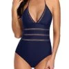 Women's Stylish Swimwear Monokini Hollow Out Tie Knot Back Bathing Suit-Navy Blue