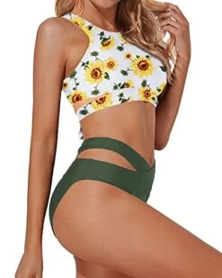 Flattering Racerback Zipper Tank Top Two Piece High Neck Bikini Set-Sunflower 7 Flattering Racerback Zipper Tank Top Two Piece High Neck Bikini Set-Sunflower -Bikini Beach Shop 419CvVzBdVL