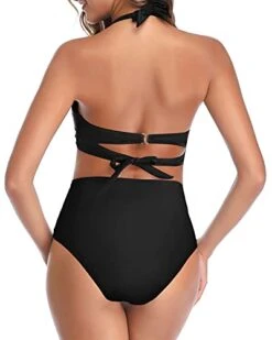 Women Two Piece Vintage Swimsuit Halter Ruched High Waist Bikini-Black -Bikini Beach Shop 419ZCCsh3nL 53ed467e 4a34 42bc af41 f79d501674eb