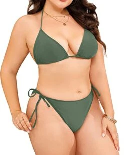 Women's Sexy Mid-Waist Plus Size String Triangle Bikini-Olive Green -Bikini Beach Shop 419lZ j cVL
