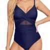 Cutout Mesh Front Cross One Piece Swimsuits For Women Push Up Swimwear